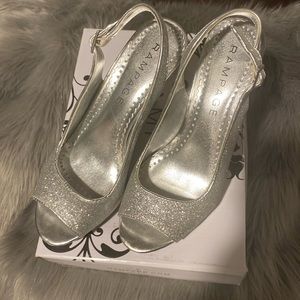 Rampage silver glitter - Sz 7 open toe & sling back 3” heel - special occasion